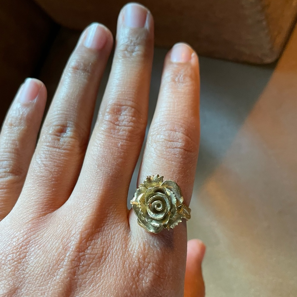 🌹solid brass vintage rose ring gold antique glam layer boho layering jewelry